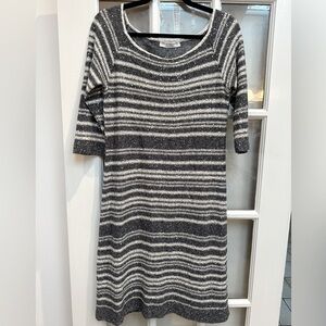 Amina Rubinacci Textured Sequin Grey Linen Blend Knit Sweater Dress Size Medium